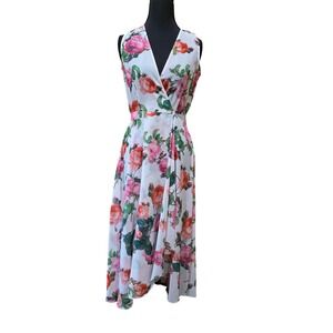 Calvin Klein Floral Wrap Dress‎ Sleeveless Midi Summer Occasion Size 2